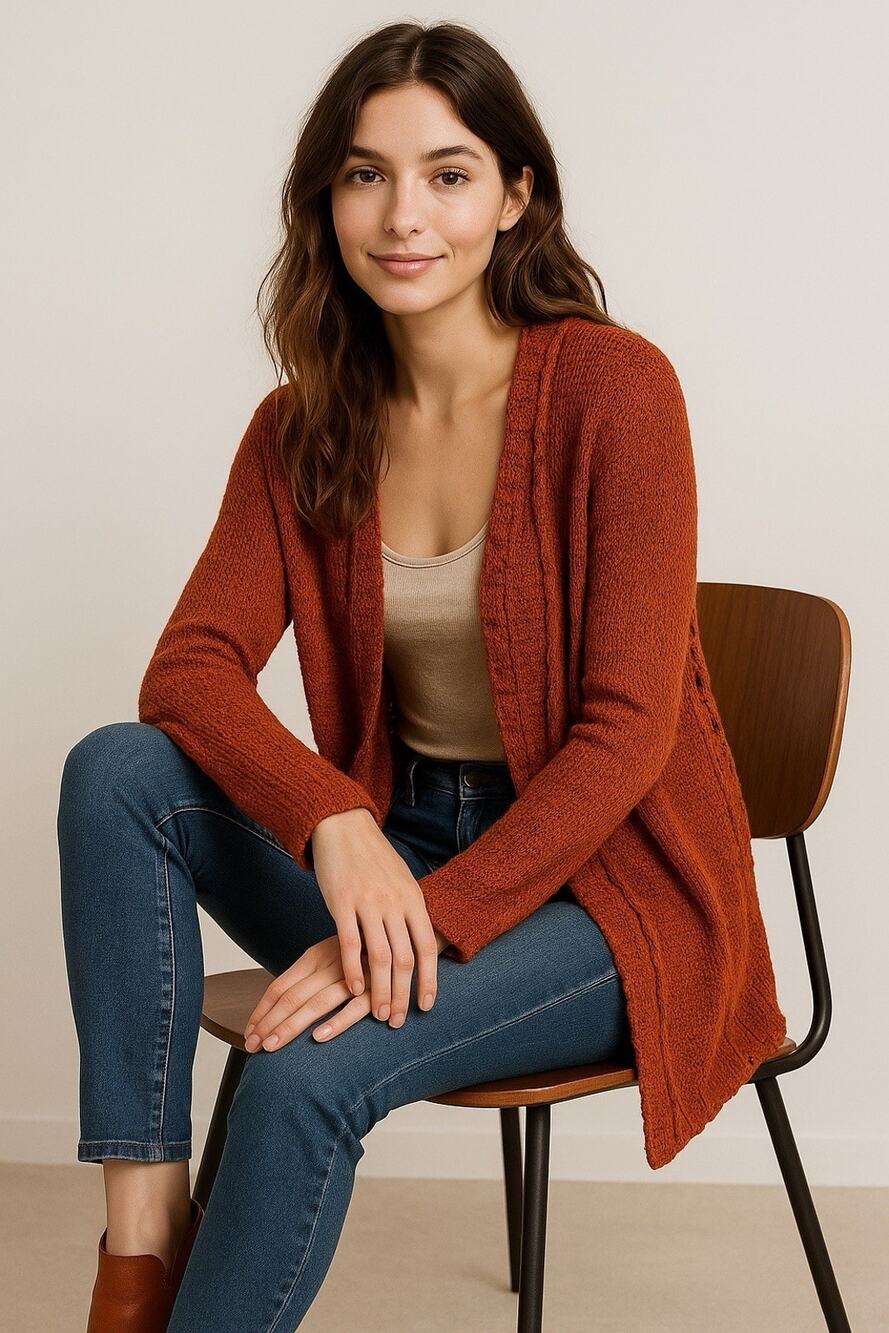 Rust Cottagecore Knit Cardigan XS Lace-Up Back Cozy Soft Textured Knit